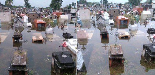 Imágenes de tumbas en el Cementerio de Famaillá bajo el agua desatan la indignación de los vecinos (VIDEO)