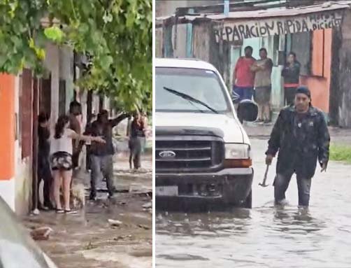 Un vecino les tira ladrillazos a los vehículos en el Barrio Miguel Lillo porque generan oleaje y le inundan su vivienda (video)
