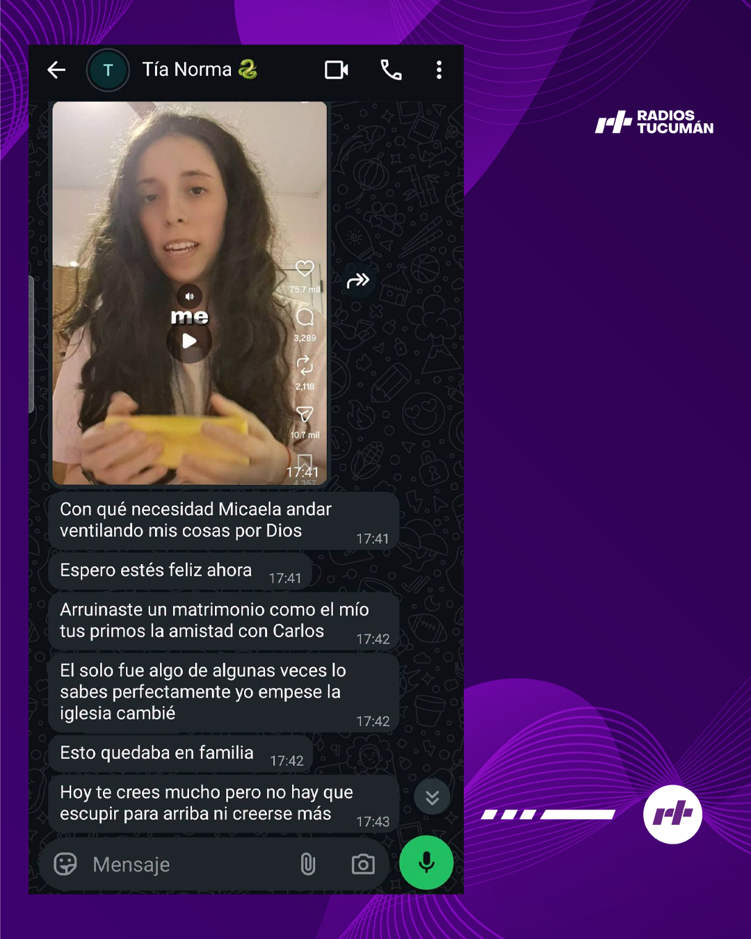 Escándalo viral: expuso las burlas de su tía en TikTok y reveló su infidelidad en un tenso cruce de WhatsApp