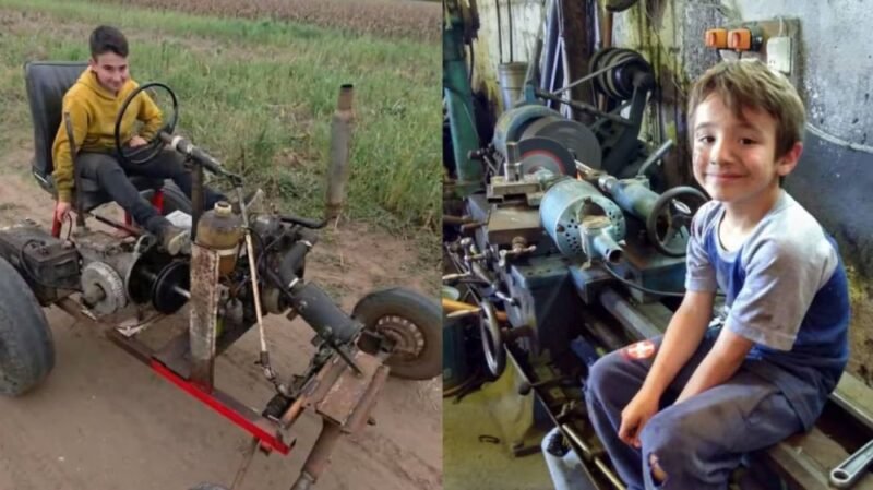 Inspiración en Córdoba: un adolescente de 14 años construyó un tractor funcional con repuestos abandonados en el campo